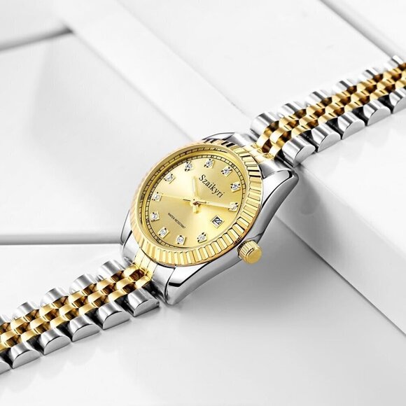 Women Silver Solid Stainless Steel Band Ladies Dress Watch Calendar Watch - Picture 3 of 9